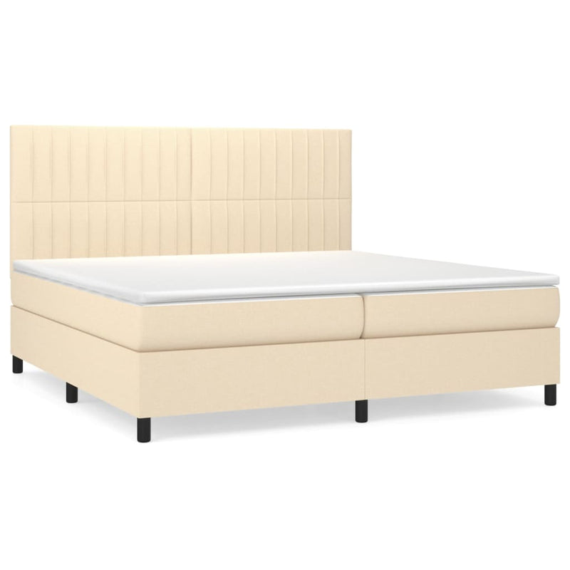 Pat box spring cu saltea, crem, 200x200 cm, textil