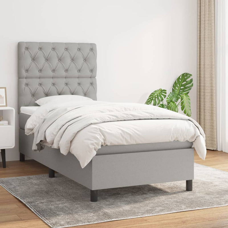 Pat continental cu saltea, gri deschis, 80x200 cm, textil