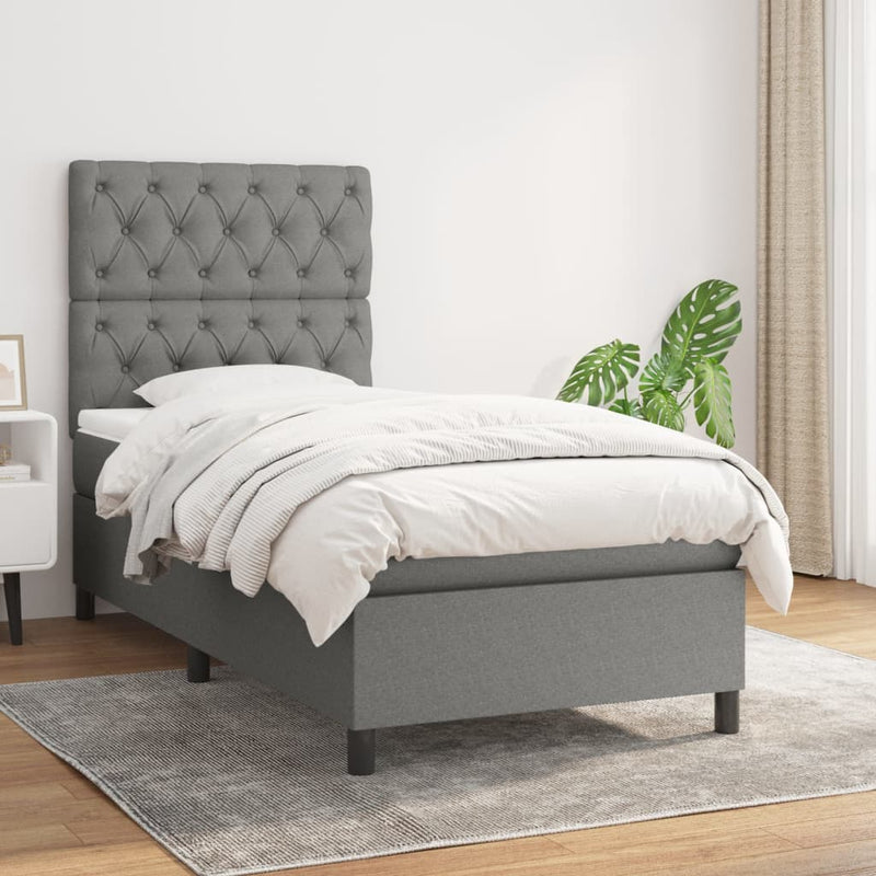 Pat box spring cu saltea, gri închis, 80x200 cm, textil