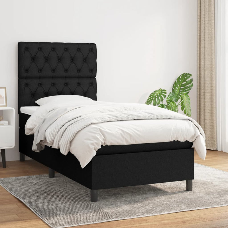 Pat box spring cu saltea, negru, 80x200 cm, textil