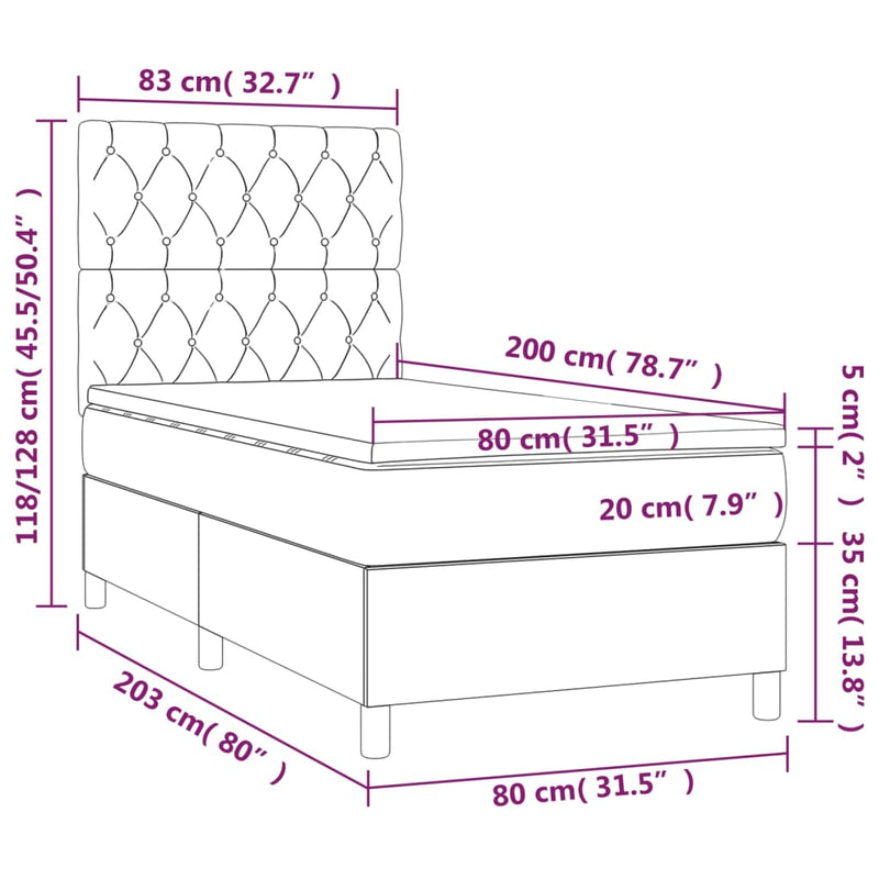 Pat box spring cu saltea, maro închis, 80x200 cm, textil