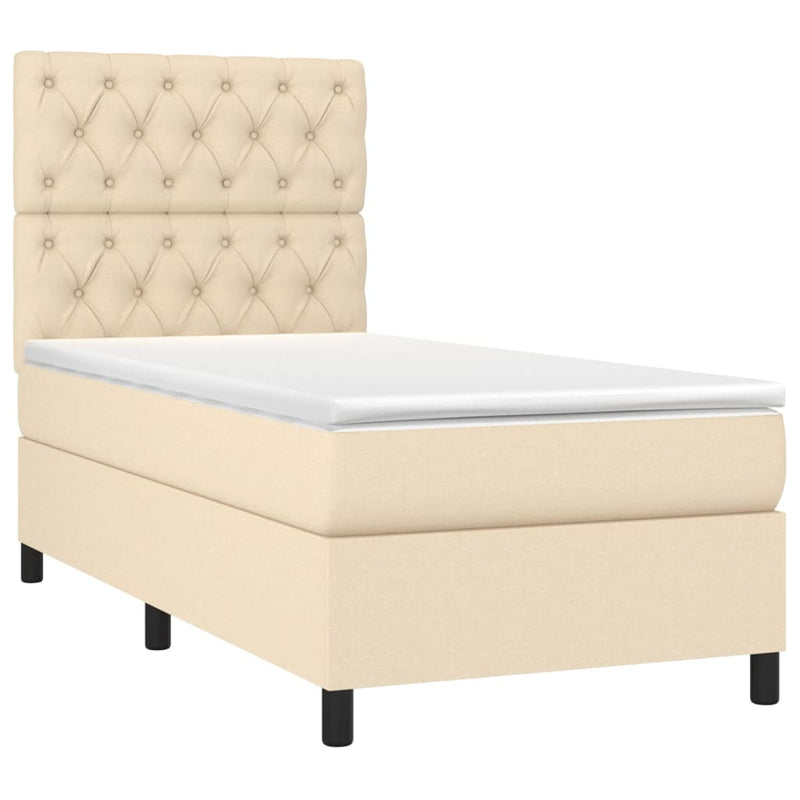Pat box spring cu saltea, crem, 80x200 cm, textil