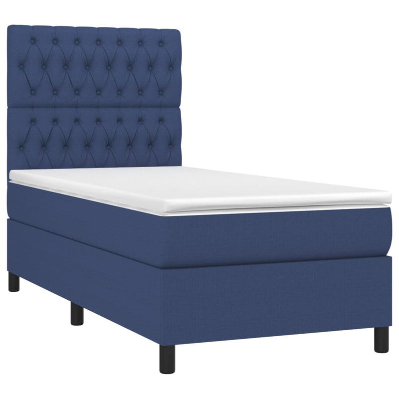 Pat box spring cu saltea, albastru, 90x190 cm, textil