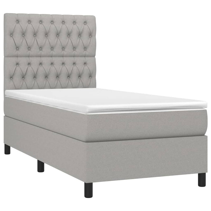 Pat box spring cu saltea, gri deschis, 100x200 cm, textil