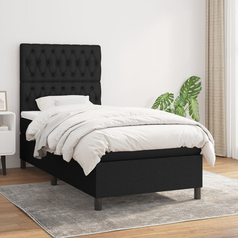 Pat box spring cu saltea, negru, 100x200 cm, textil