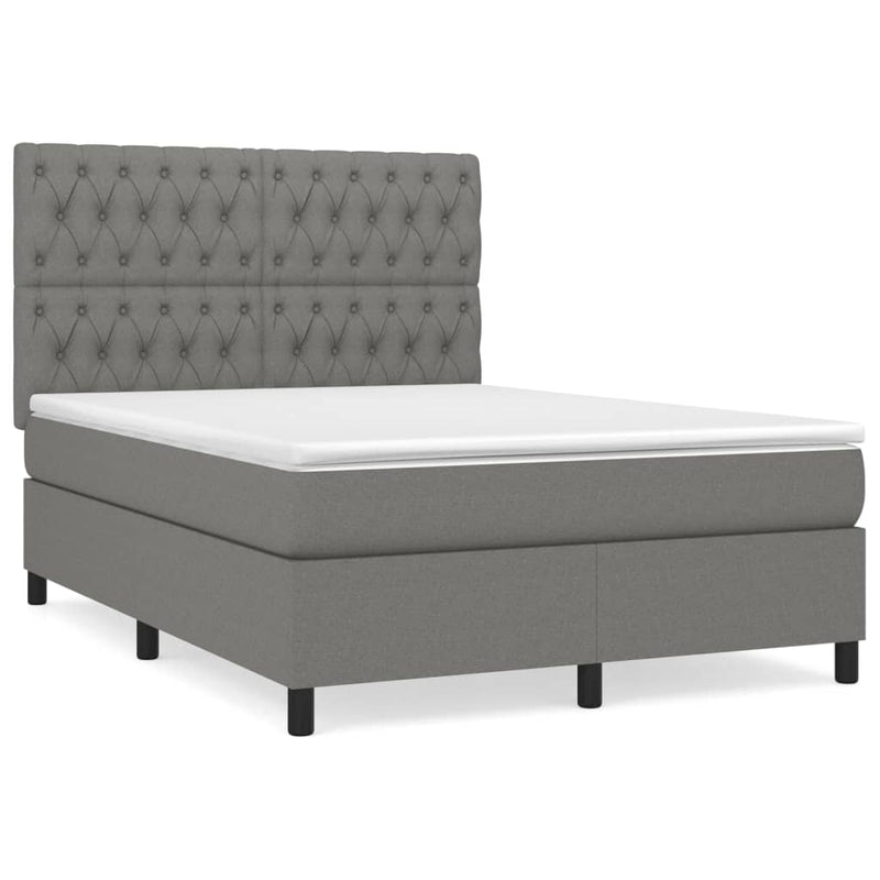 Pat box spring cu saltea, gri închis, 140x200 cm, textil