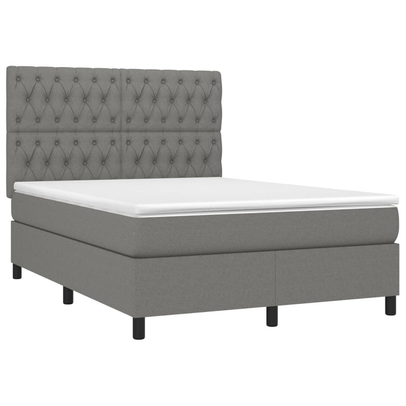 Pat box spring cu saltea, gri închis, 140x200 cm, textil