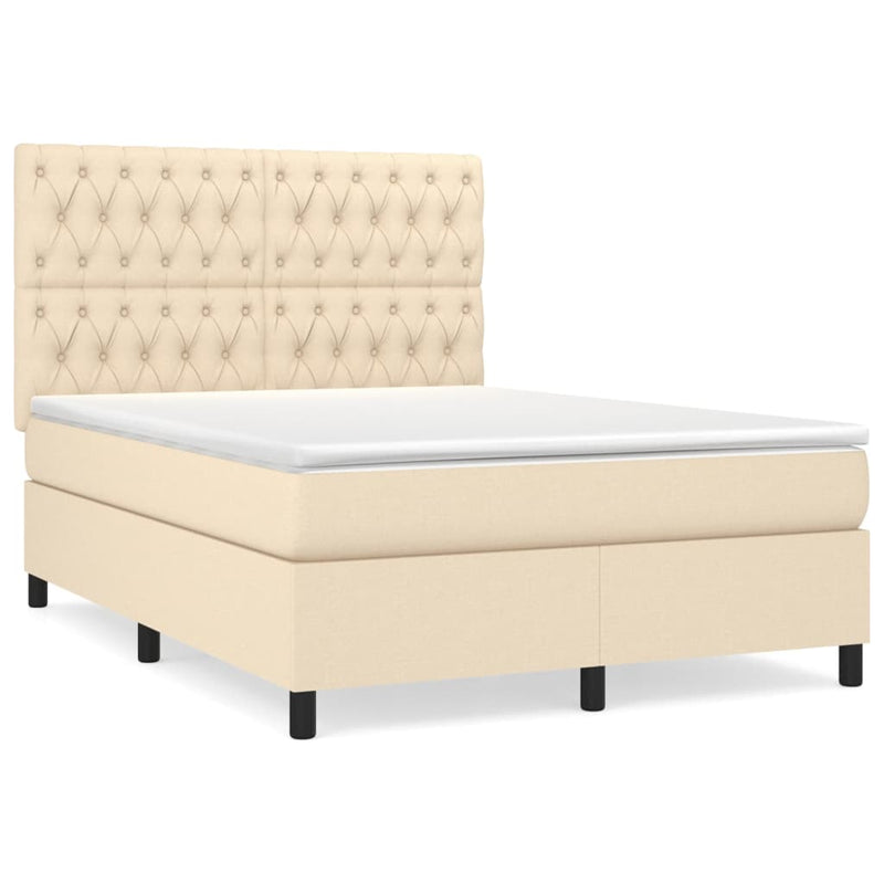 Pat continental cu saltea, crem, 140x200 cm, material textil