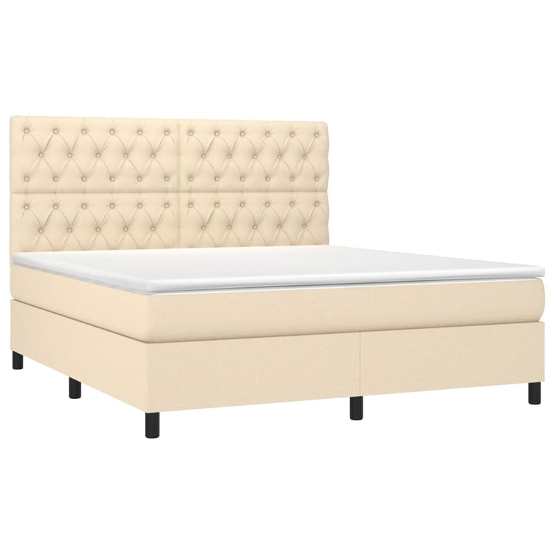 Pat box spring cu saltea, crem, 160x200 cm, material textil