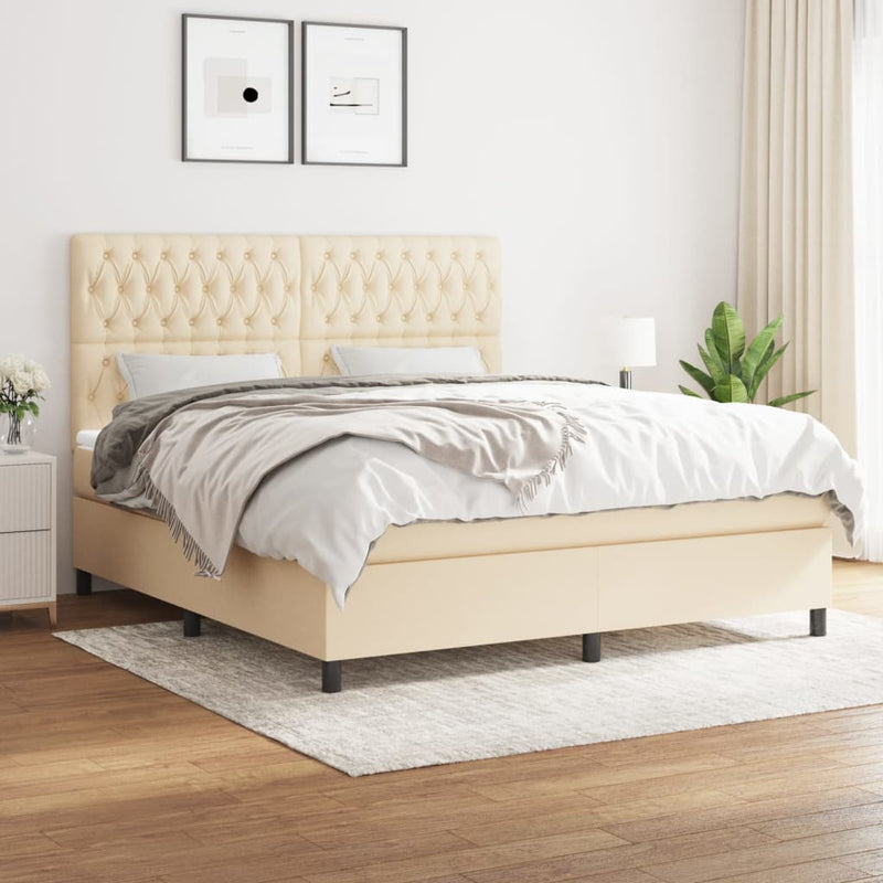 Pat continental cu saltea, crem, 180x200 cm, textil