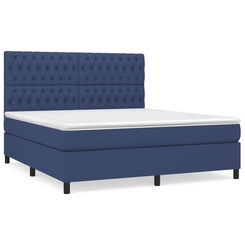Pat box spring cu saltea, albastru, 180x200 cm, material textil