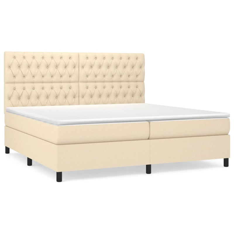 Pat box spring cu saltea, crem, 200x200 cm, textil