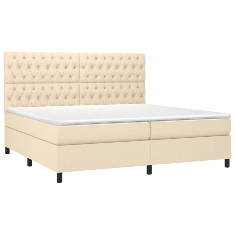 Pat box spring cu saltea, crem, 200x200 cm, textil