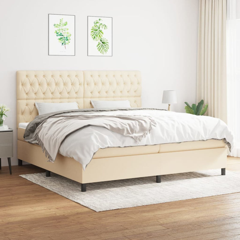 Pat box spring cu saltea, crem, 200x200 cm, textil