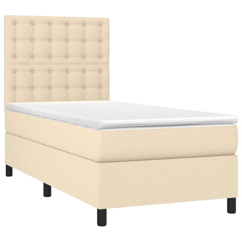 Pat box spring cu saltea, crem, 80x200 cm, textil