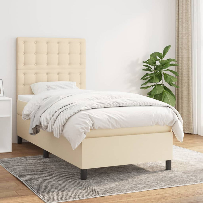 Pat box spring cu saltea, crem, 80x200 cm, textil