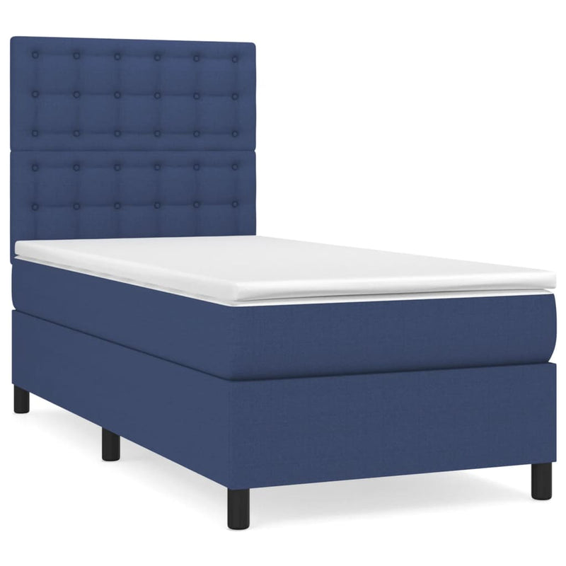 Pat box spring cu saltea, albastru, 80x200 cm, textil
