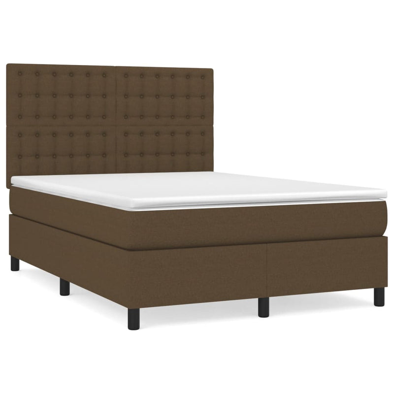 Pat box spring cu saltea, maro închis, 140x200 cm, textil