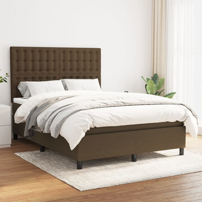 Pat box spring cu saltea, maro închis, 140x200 cm, textil
