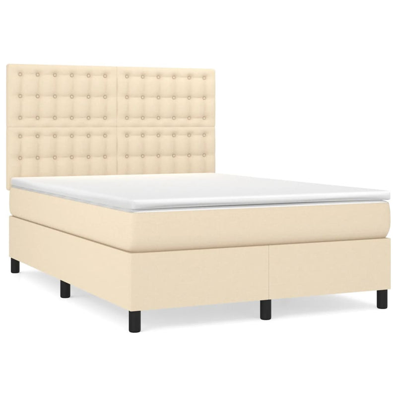 Pat box spring cu saltea, crem, 140x200 cm, textil