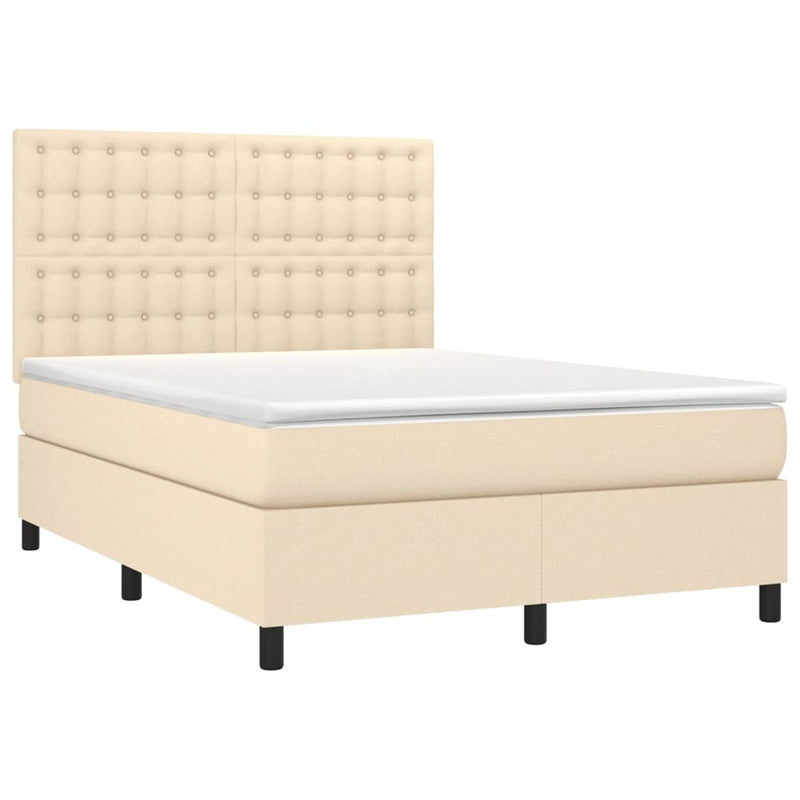 Pat box spring cu saltea, crem, 140x200 cm, textil