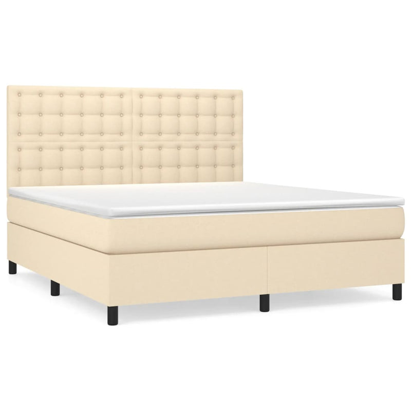Pat box spring cu saltea, crem, 160x200 cm, material textil