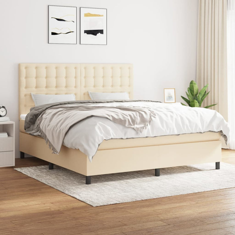 Pat box spring cu saltea, crem, 160x200 cm, material textil