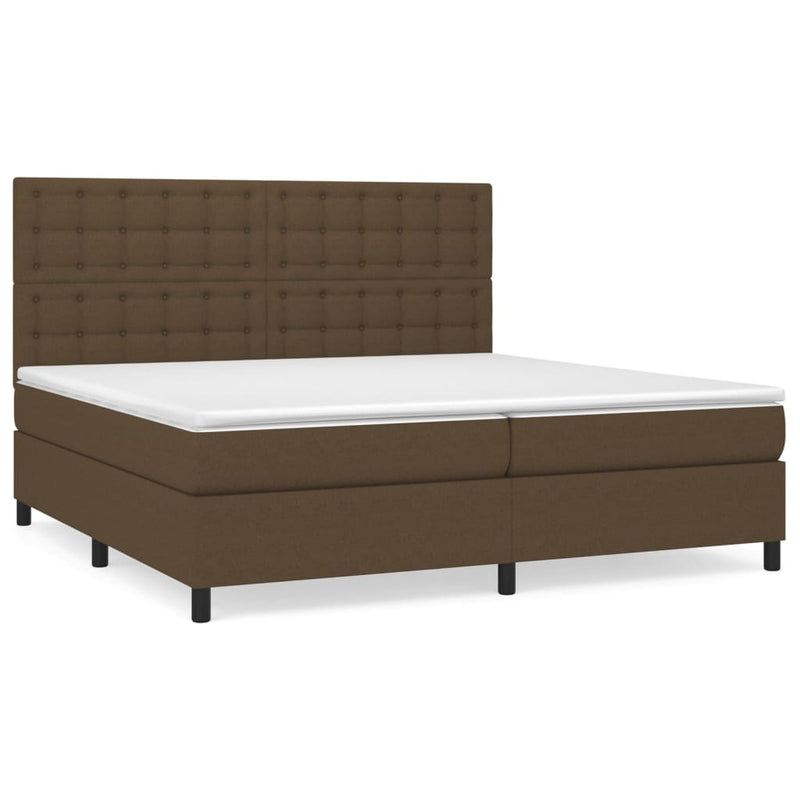 Pat box spring cu saltea, maro închis, 200x200 cm, textil