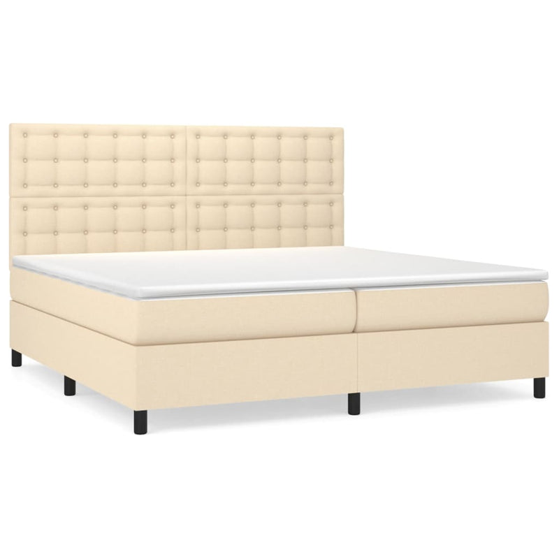 Pat box spring cu saltea, crem, 200x200 cm, textil