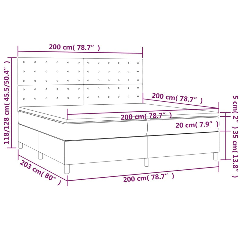 Pat box spring cu saltea, crem, 200x200 cm, textil
