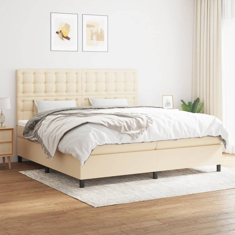 Pat box spring cu saltea, crem, 200x200 cm, textil