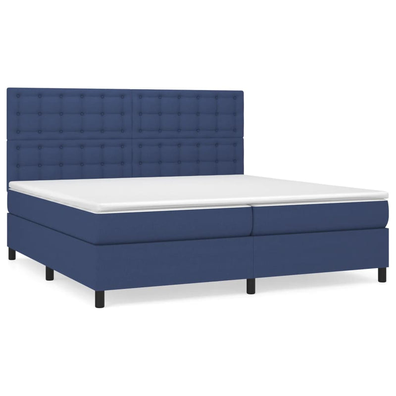 Pat box spring cu saltea, albastru, 200x200 cm, textil