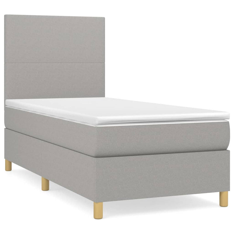 Pat box spring cu saltea, gri deschis, 90x190 cm, textil