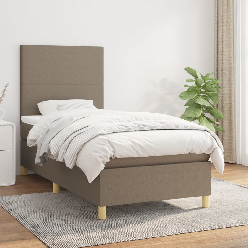 Pat box spring cu saltea, gri taupe, 90x190 cm, textil