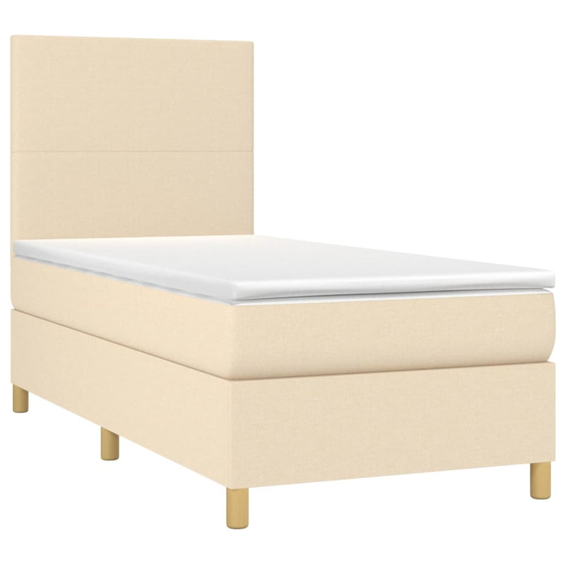 Pat box spring cu saltea, crem, 90x190 cm, textil