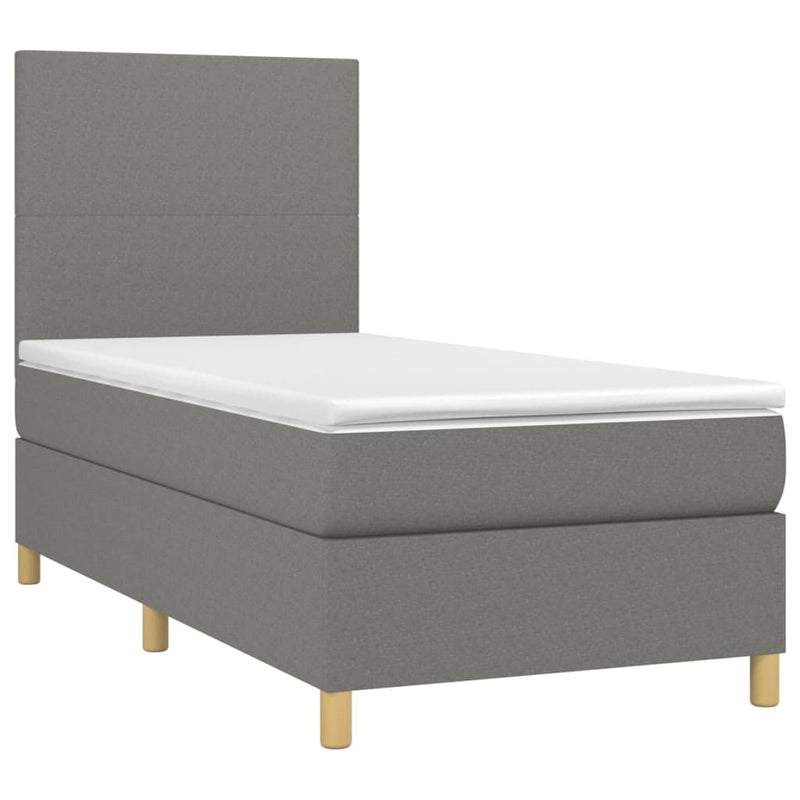 Pat box spring cu saltea, gri închis, 90x200 cm, textil