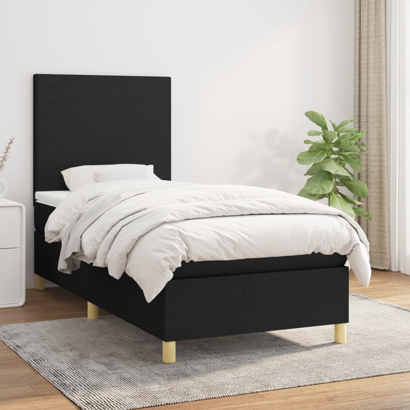 Pat box spring cu saltea, negru, 90x200 cm, textil