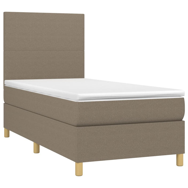 Pat box spring cu saltea, gri taupe, 90x200 cm, textil