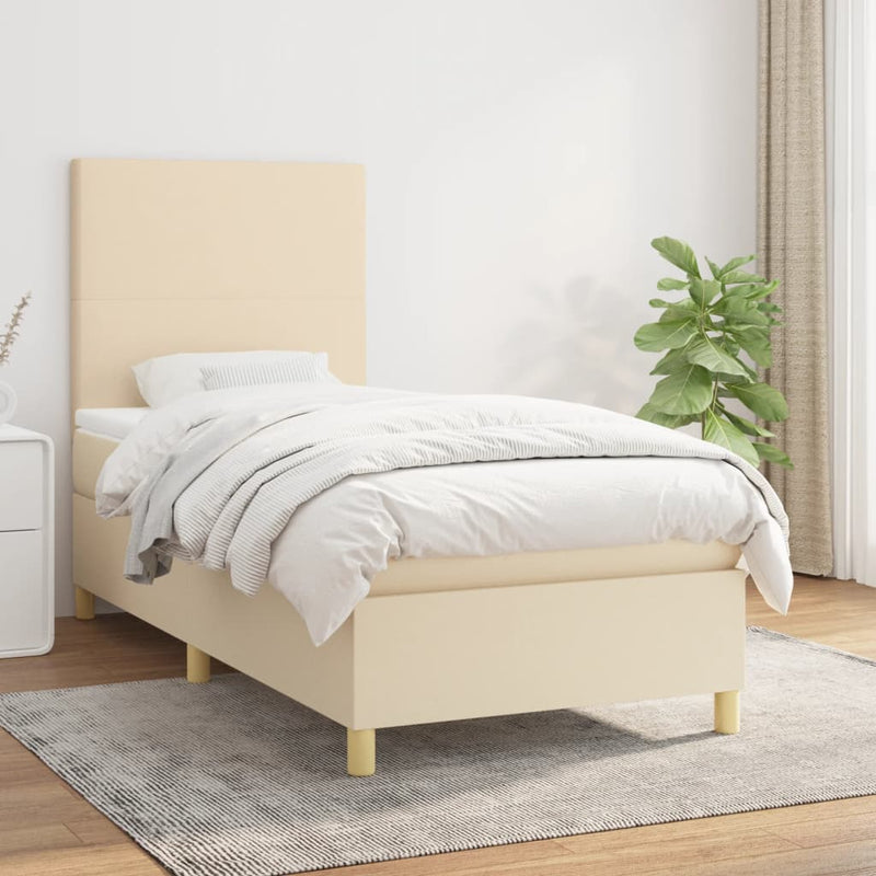 Pat box spring cu saltea, crem, 100x200 cm, textil