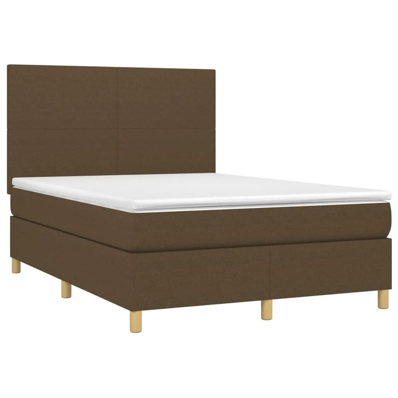 Pat box spring cu saltea, maro închis, 140x200 cm, textil