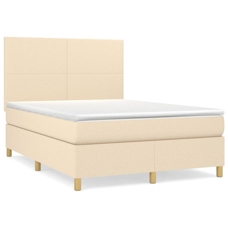 Pat continental cu saltea, crem, 140x200 cm, material textil