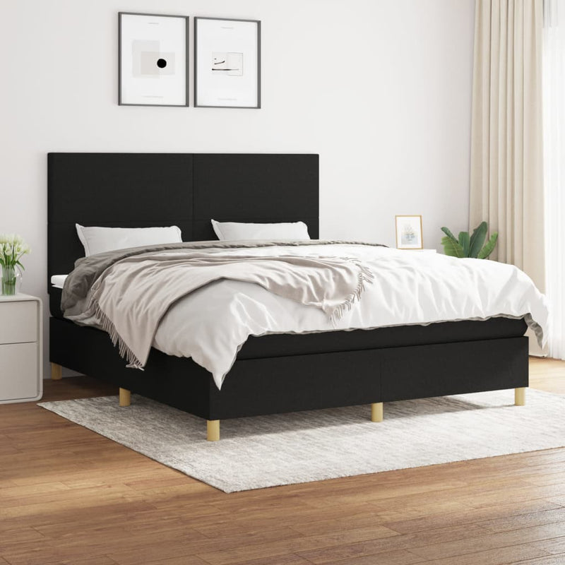 Pat box spring cu saltea, negru, 160x200 cm, textil