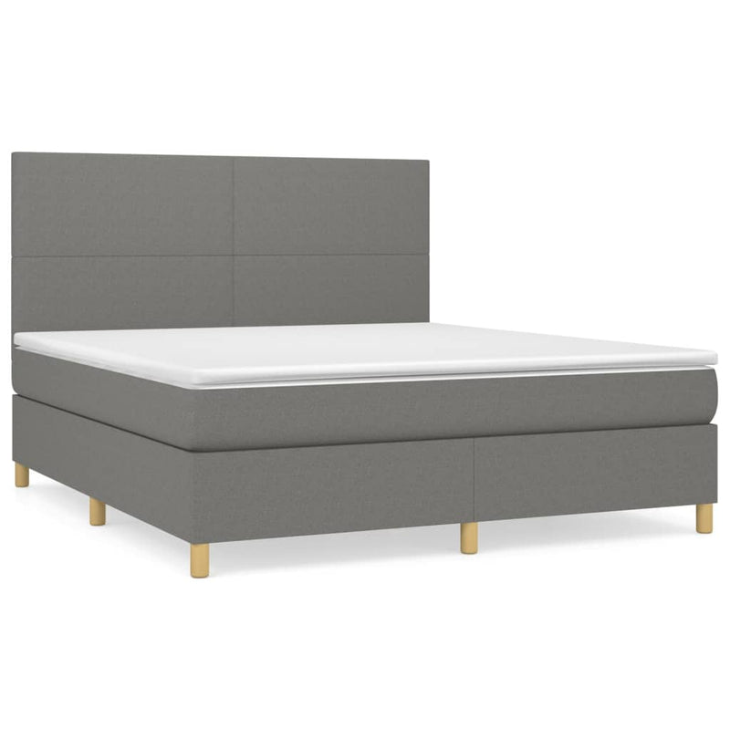 Pat box spring cu saltea, gri închis, 180x200 cm, textil