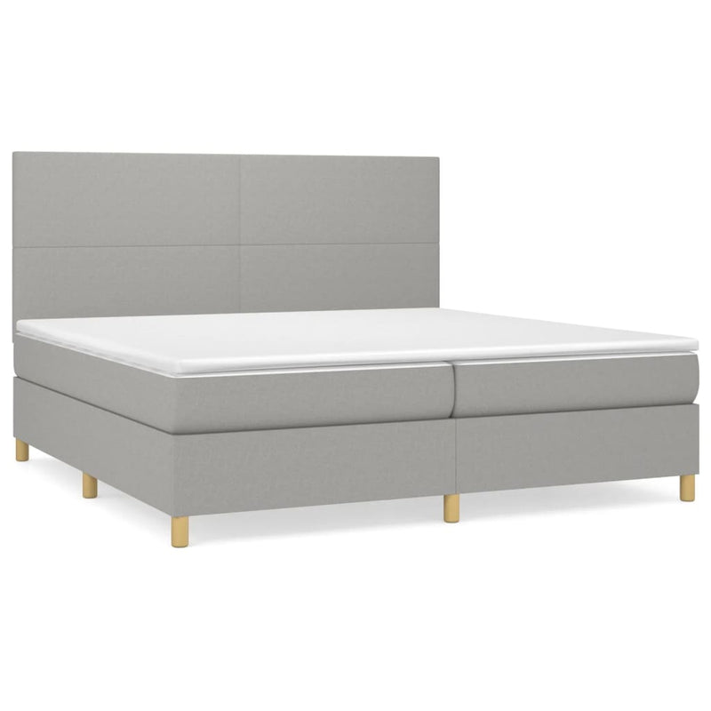 Pat box spring cu saltea, gri deschis, 200x200 cm, textil