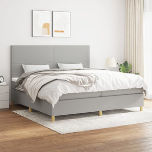 Pat box spring cu saltea, gri deschis, 200x200 cm, textil