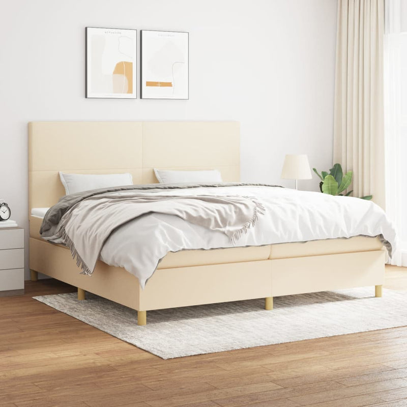 Pat box spring cu saltea, crem, 200x200 cm, textil
