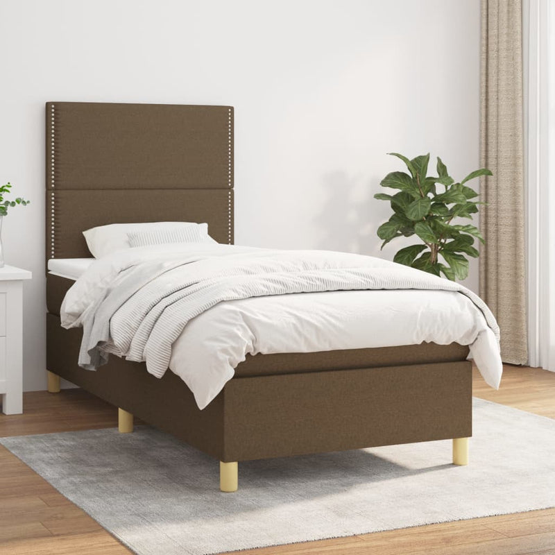 Pat box spring cu saltea, maro închis, 90x190 cm, textil