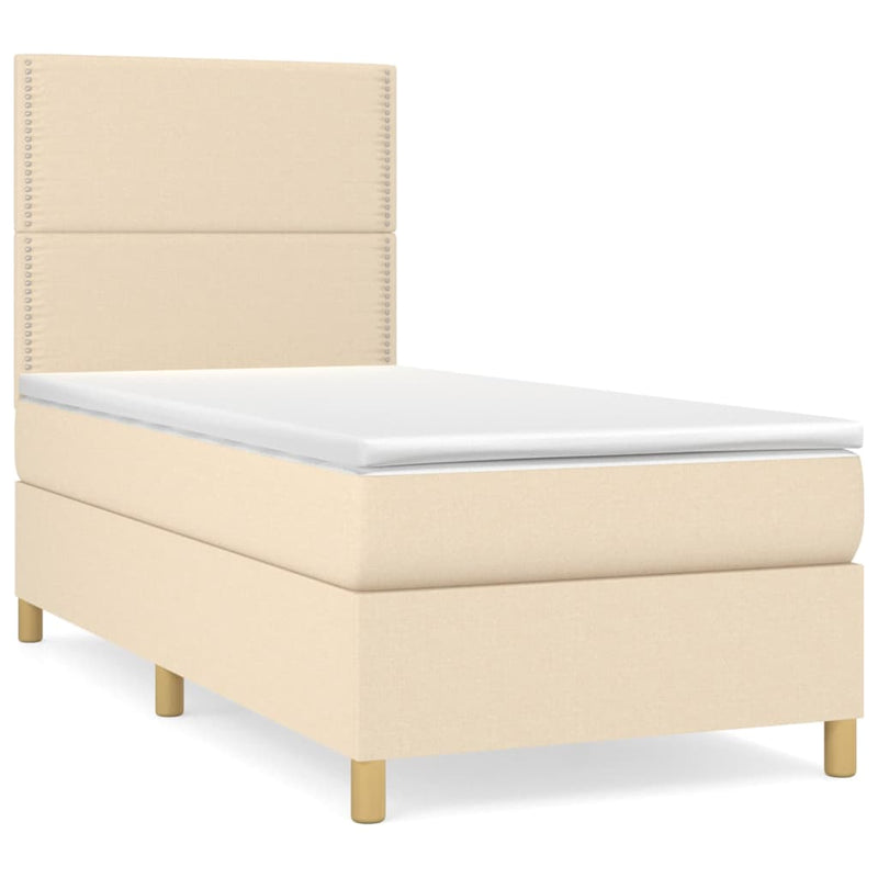 Pat box spring cu saltea, crem, 90x190 cm, textil