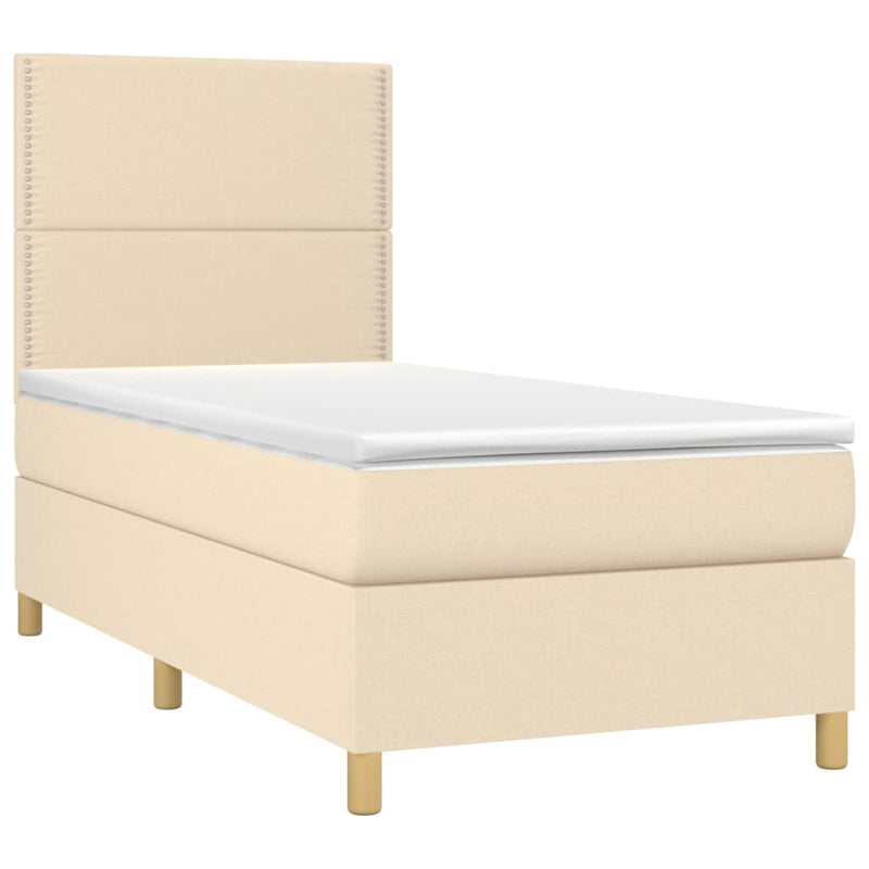 Pat box spring cu saltea, crem, 90x200 cm, textil
