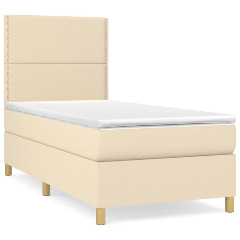 Pat box spring cu saltea, crem, 100x200 cm, textil